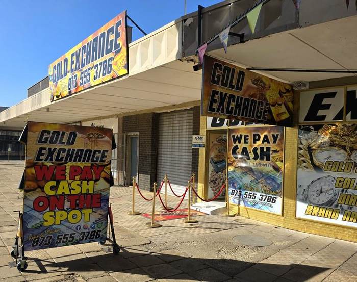 Gold Exchange storefront, wide view